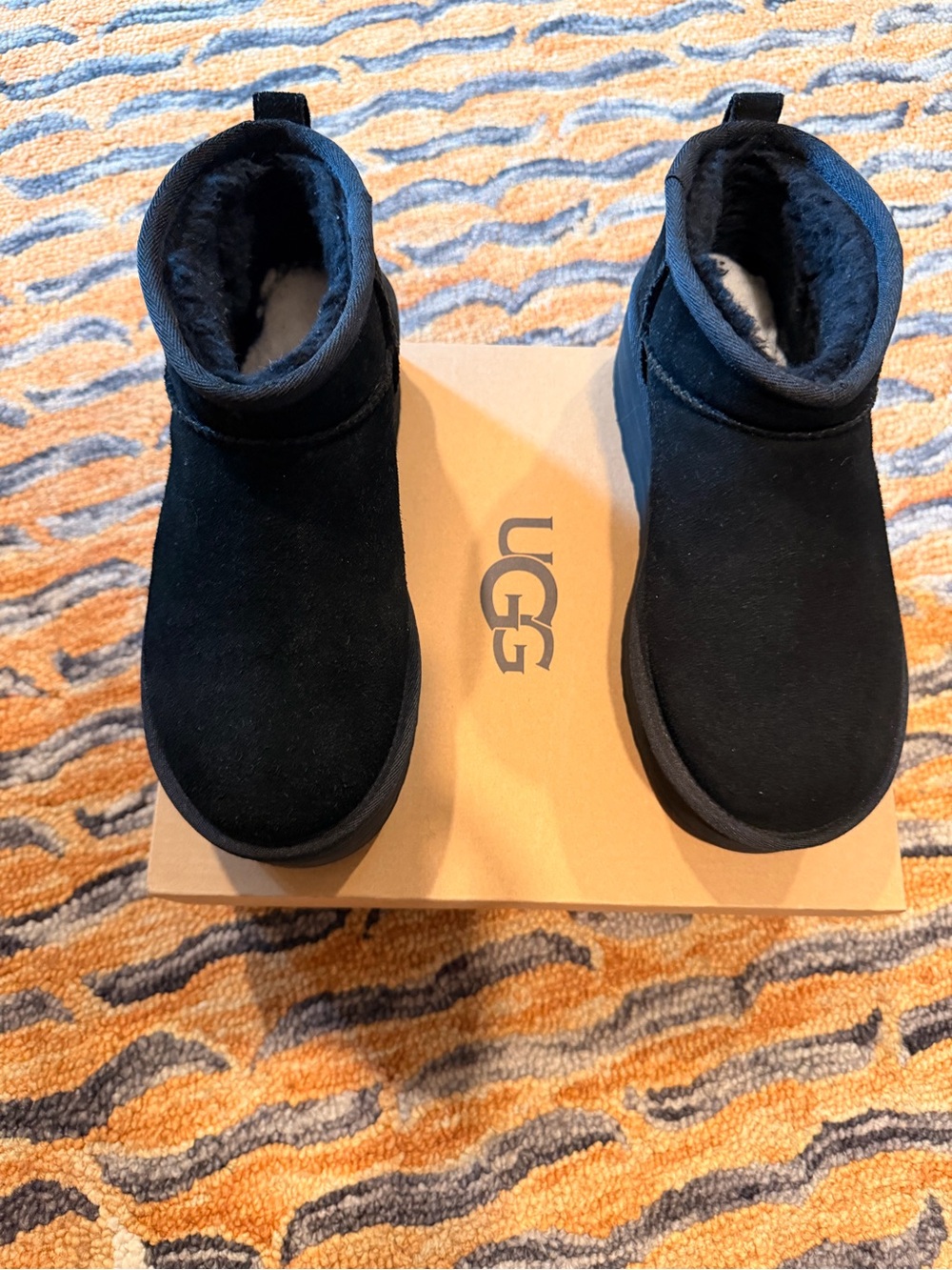 UGG Womens Classic Ultra Mini Platform Black Suede Boots (Size 7)
